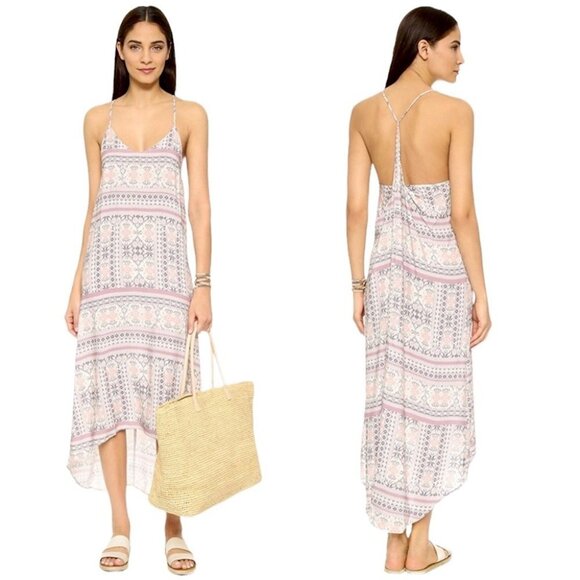L*Space Remini hi-lo cream pink printed thin rayon maxi dress / cover-up SP - Picture 1 of 16